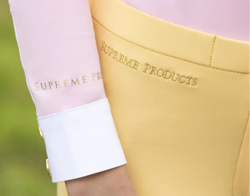 Supreme Products Long Sleeve Champion Show Rider Competition Shirt with Button - Pink/White-2