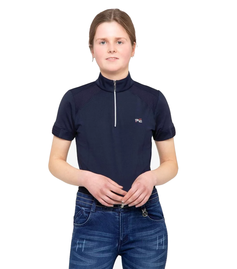 Premier Equine Girl's Mini Remisa Technical Short Sleeve Riding Top - Navy