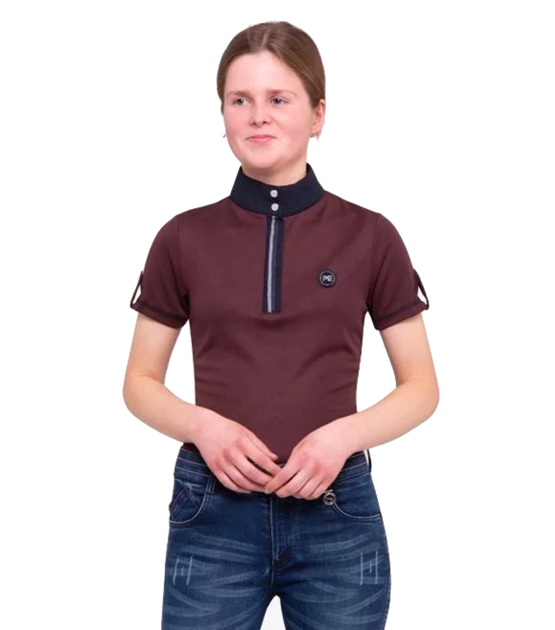 Premier Equine Girl's Mini Amia Technical Short Sleeve Riding Top - Wine