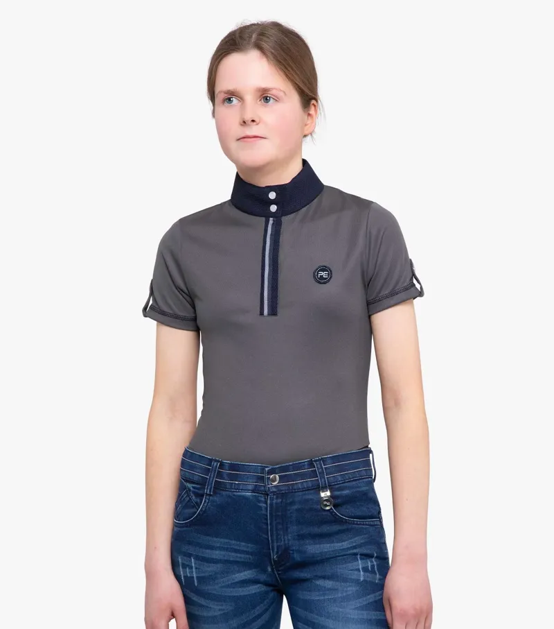 Premier Equine Girl's Mini Amia Technical Short Sleeve Riding Top - Grey