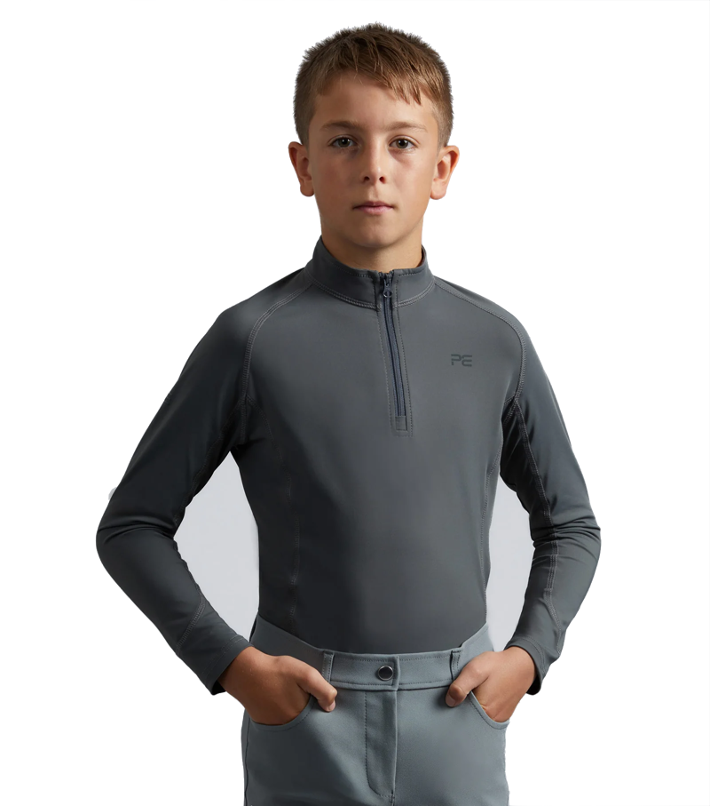Premier Equine Junior Ombretta Technical Riding Top - Anthracite Grey