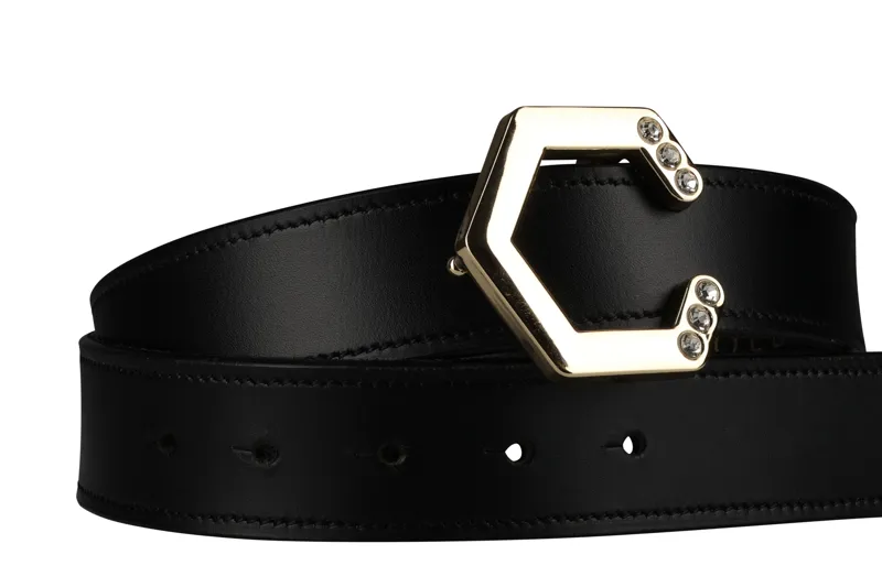 Coldstream Hutton Diamante Leather Belt - Black/Gold-3