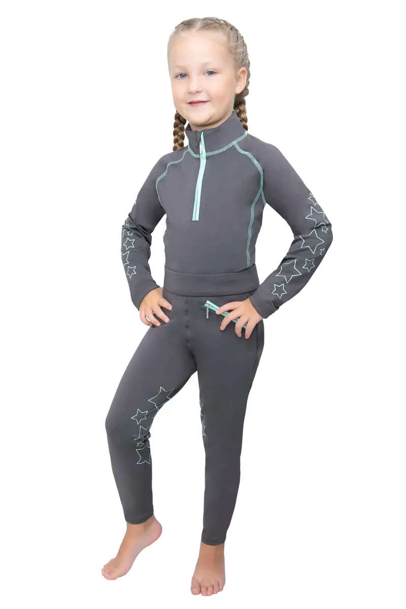 Hy Equestrian Stella Children's Riding Tights - Charcoal/Mint