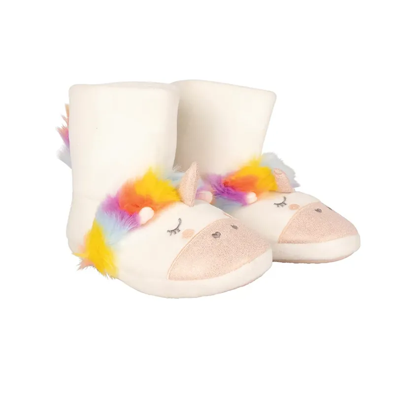 Unicorn Boot Slippers by Little Rider - White/Rainbow