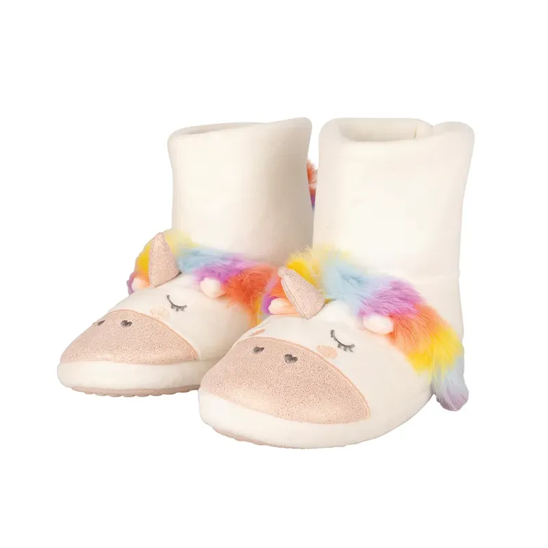 Unicorn Boot Slippers by Little Rider - White/Rainbow-2