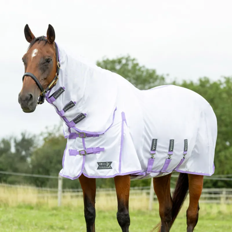 Hy Equestrian Stormx Empra Gladiator UV Combi Fly Rug - White/Lilac-1