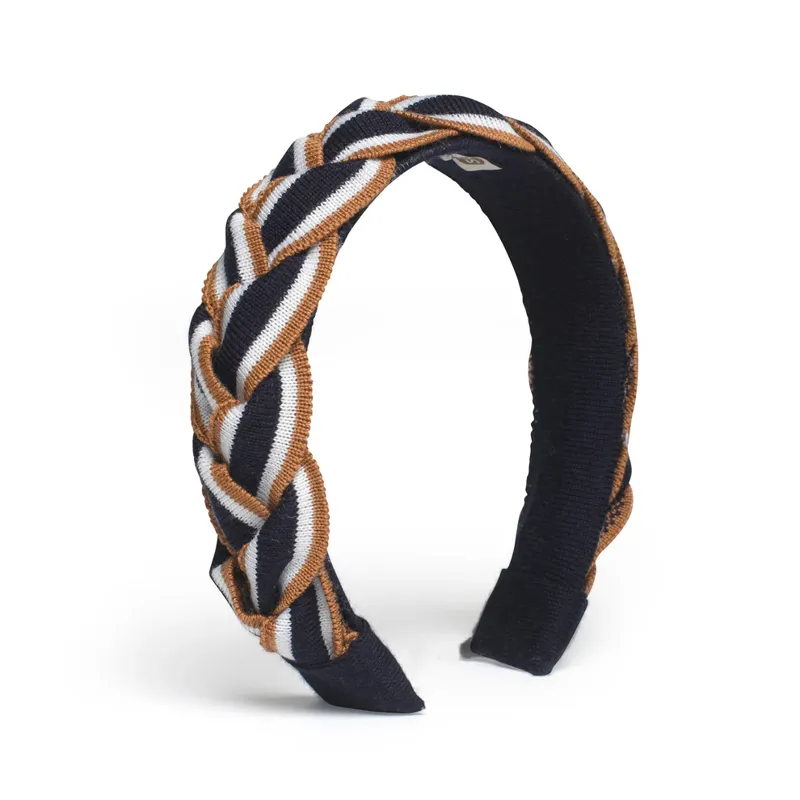 Waring Brooke Tri-Colour Plait Headband - Navy/Tan/White