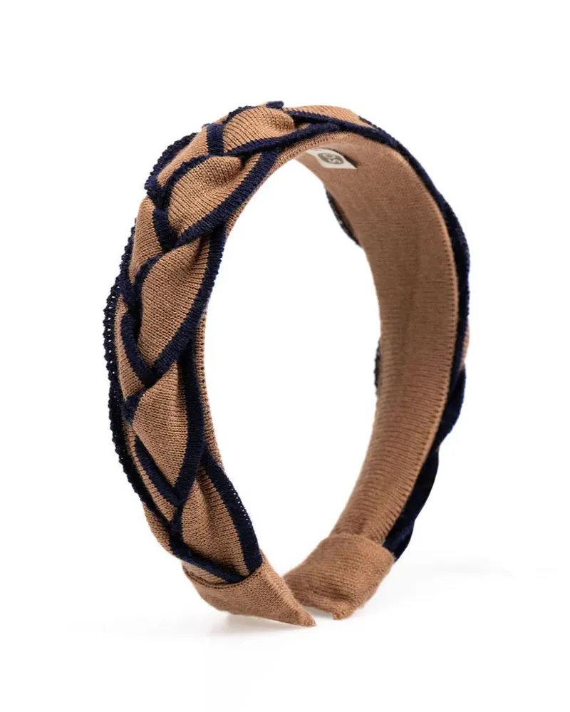 Waring Brooke Signature Plait Hairband - Tan/Navy