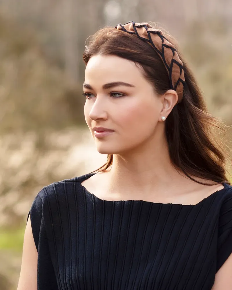 Waring Brooke Signature Plait Hairband - Tan/Navy-3