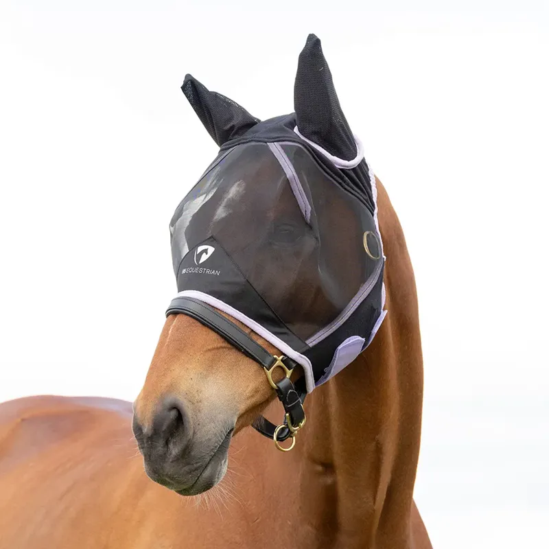 Hy Equestrian Mesh Half Fly Mask With Ears - Black/Lilac-1