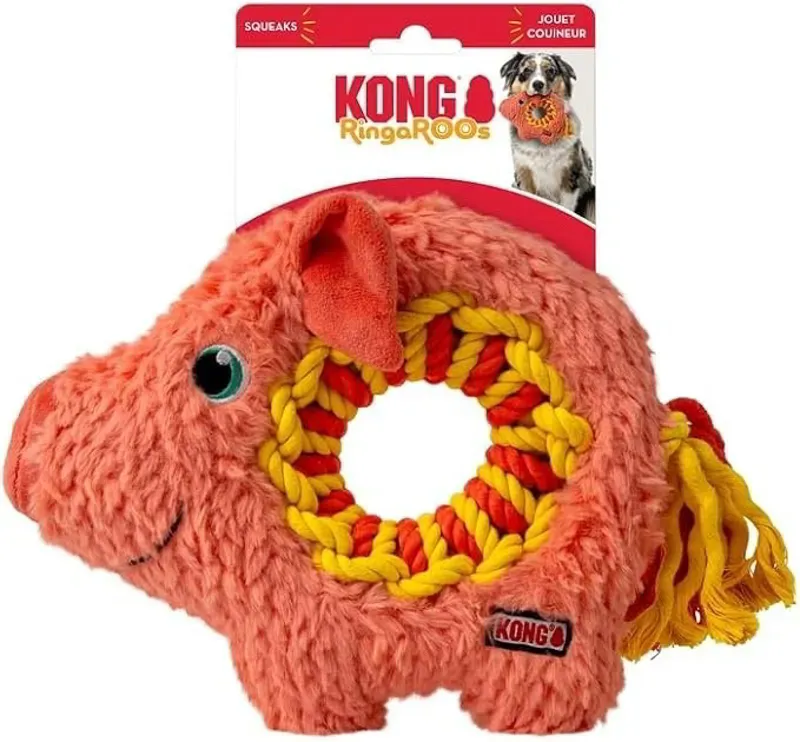 KONG Medium Dog Toy - Ringaroos Pig-1