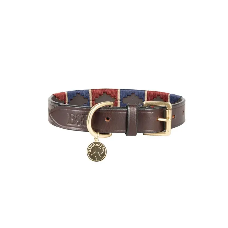 Benji and Flo Sublime Polo Leather Dog Collar - Navy/Fossil