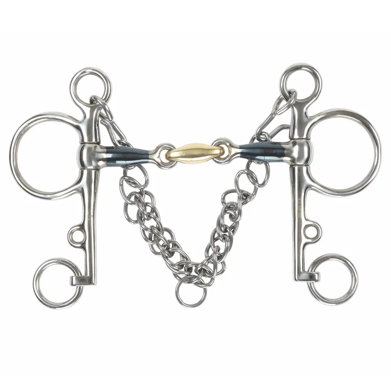 Shires Blue Sweet Iron Pelham with Brass Lozenge Bit