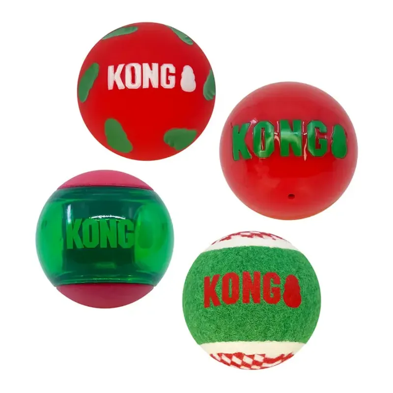 KONG Holiday Occasions Dog Balls - Assorted 4 Pack -2