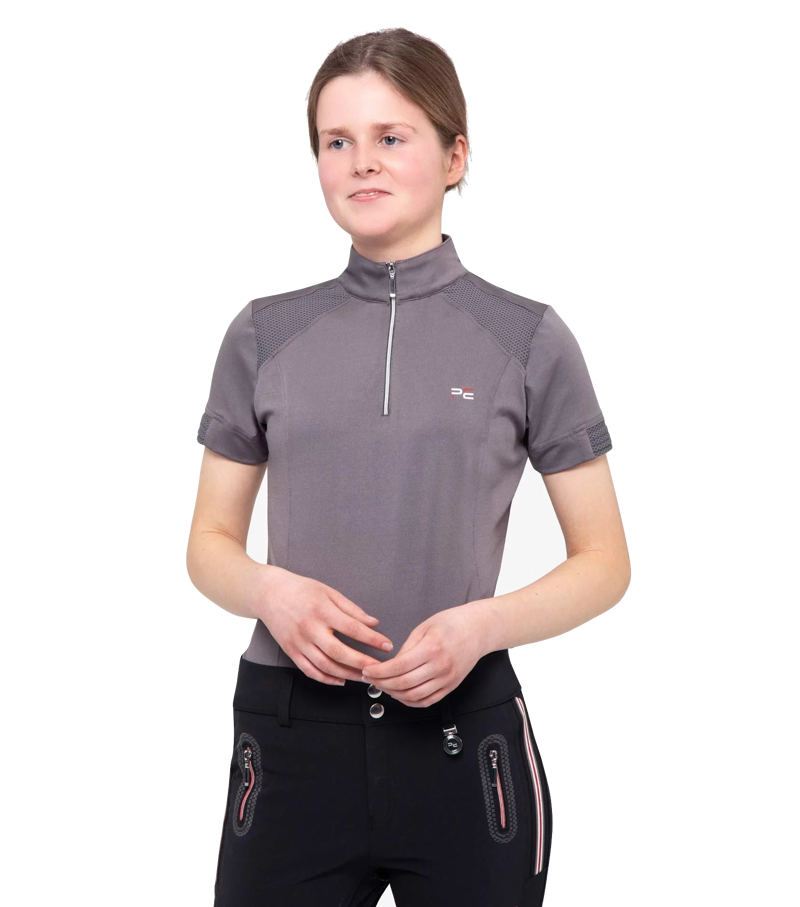 Premier Equine Girl's Mini Remisa Technical Short Sleeve Riding Top - Grey