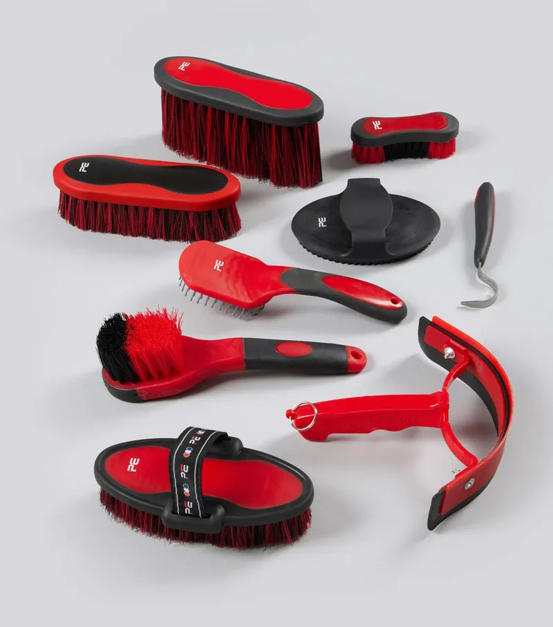 Premier Equine Soft-Touch Grooming 9 Pieces Kit Set - Black/Red