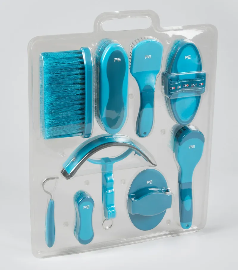 Premier Equine Soft-Touch Grooming 9 Pieces Kit Set - Med Blue/Peacock-1