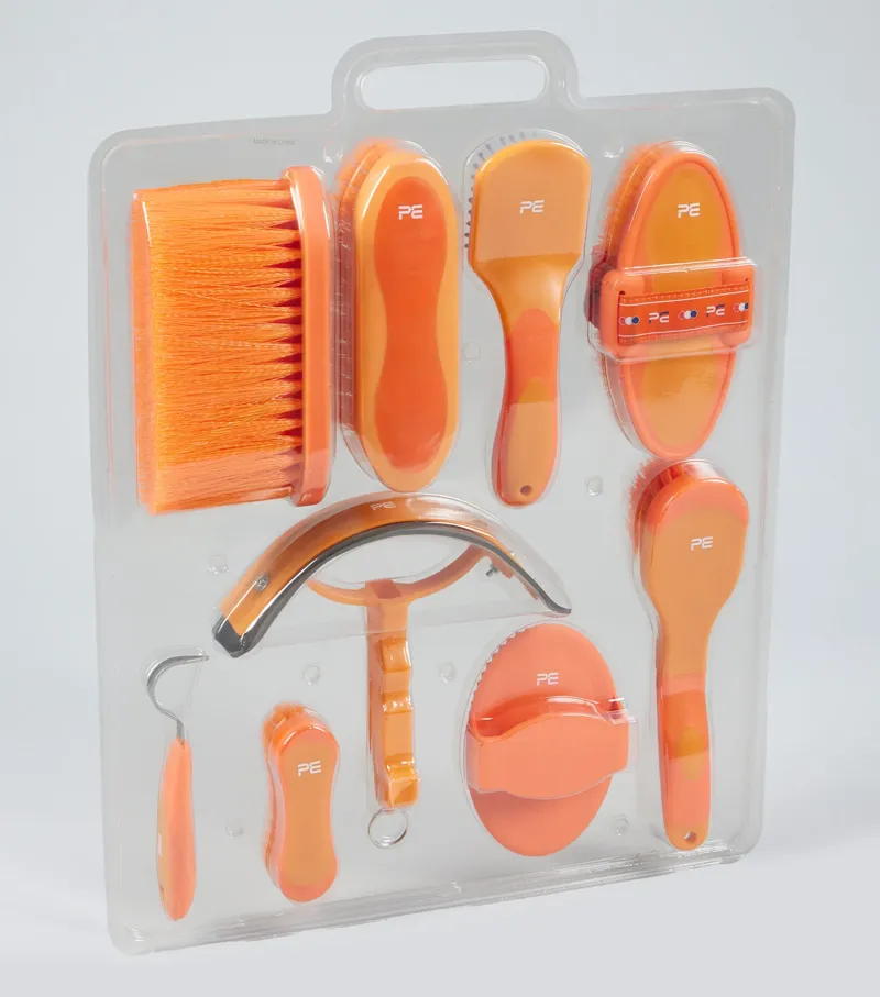 Premier Equine Soft-Touch Grooming 9 Pieces Kit Set - Orange/Amber-1