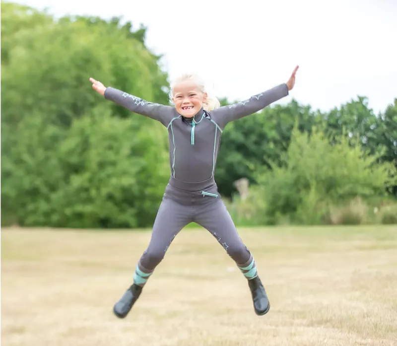 Hy Equestrian Stella Children's Riding Tights - Charcoal/Mint-2