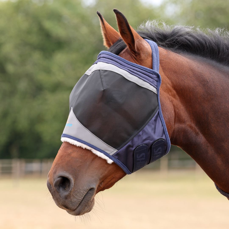 Shires FlyGuard Pro Fine Mesh Earless Fly Mask - Navy-1