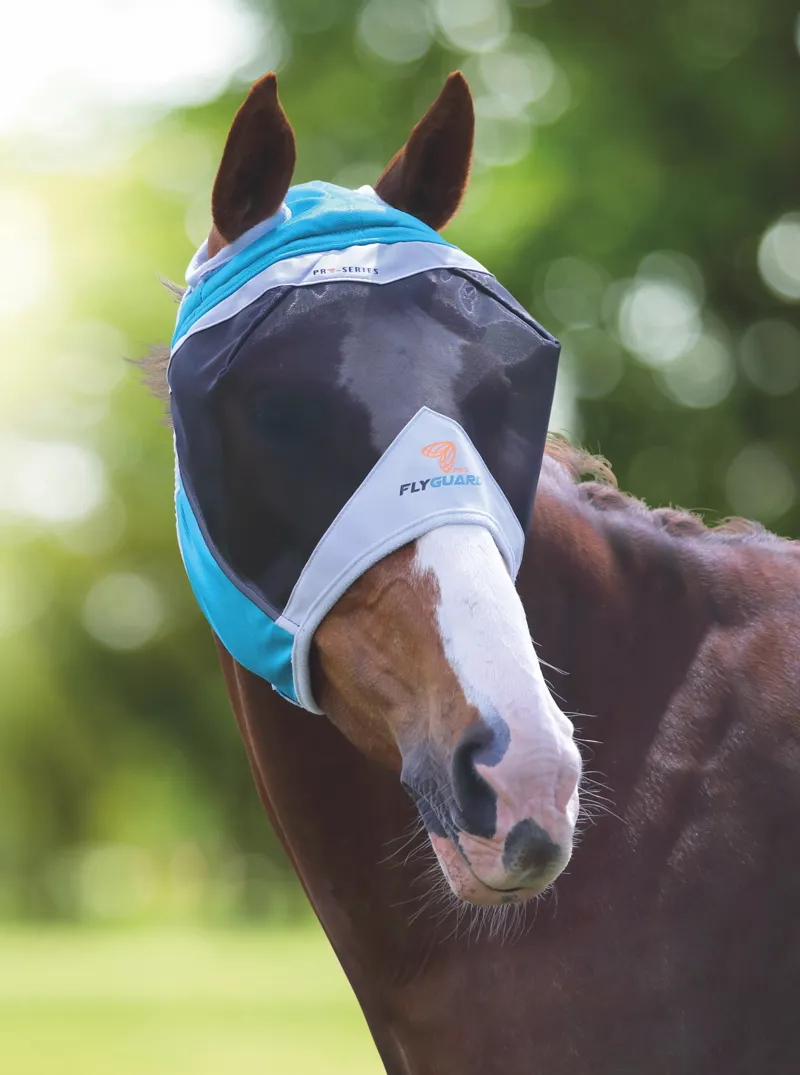 Shires FlyGuard Pro Fine Mesh Fly Mask with Ear Holes - Teal-1