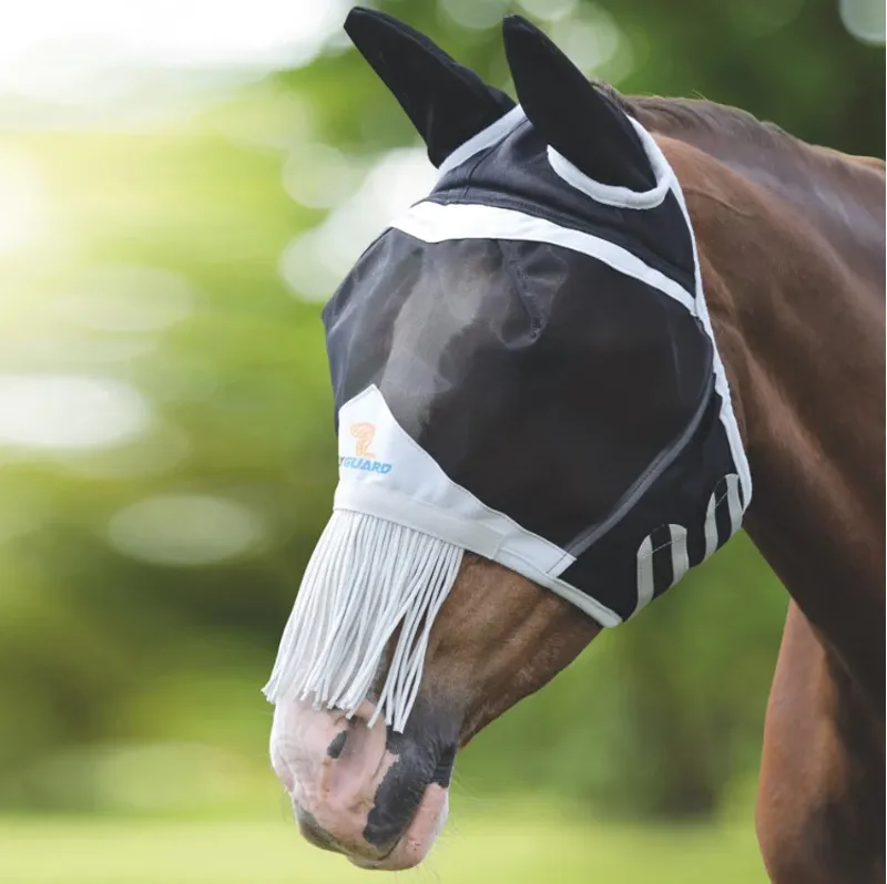 Shires FlyGuard Pro Fine Mesh Fly Mask with Nose Fringe - Black