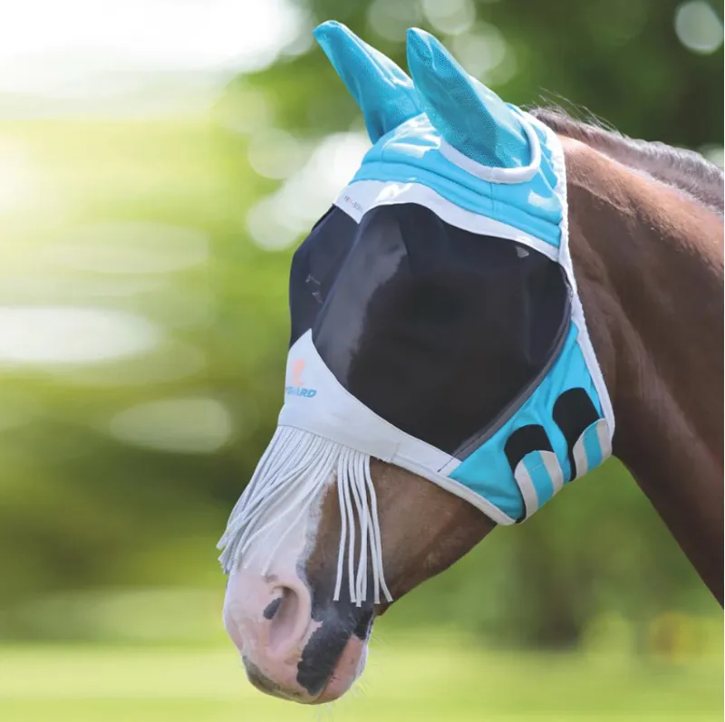 Shires FlyGuard Pro Fine Mesh Fly Mask with Nose Fringe - Teal