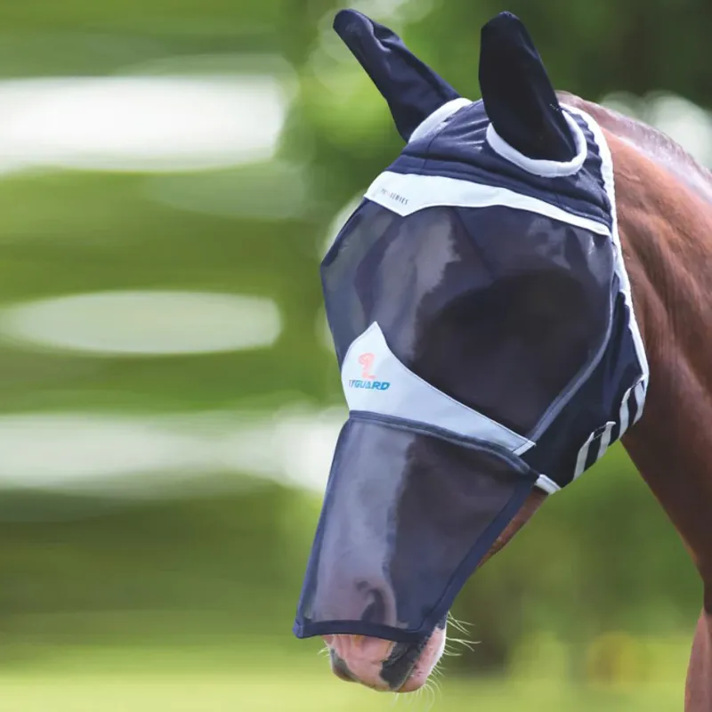 Shires FlyGuard Pro Fine Mesh Fly Mask with Ears and Nose - Black