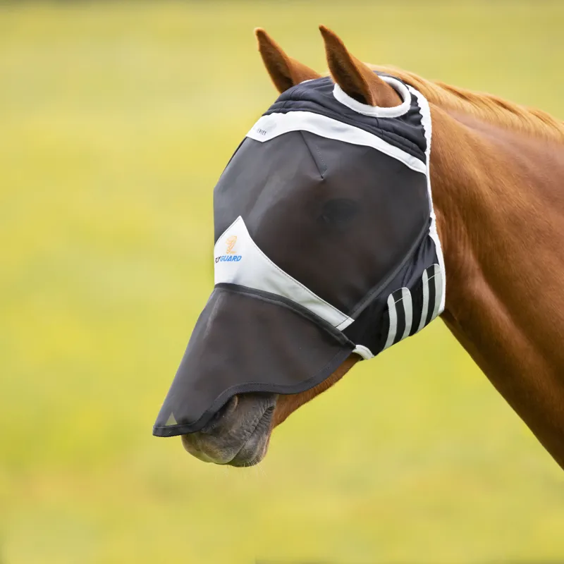 Shires FlyGuard Pro Fine Mesh Fly Mask with Ear Holes and Nose - Black-1