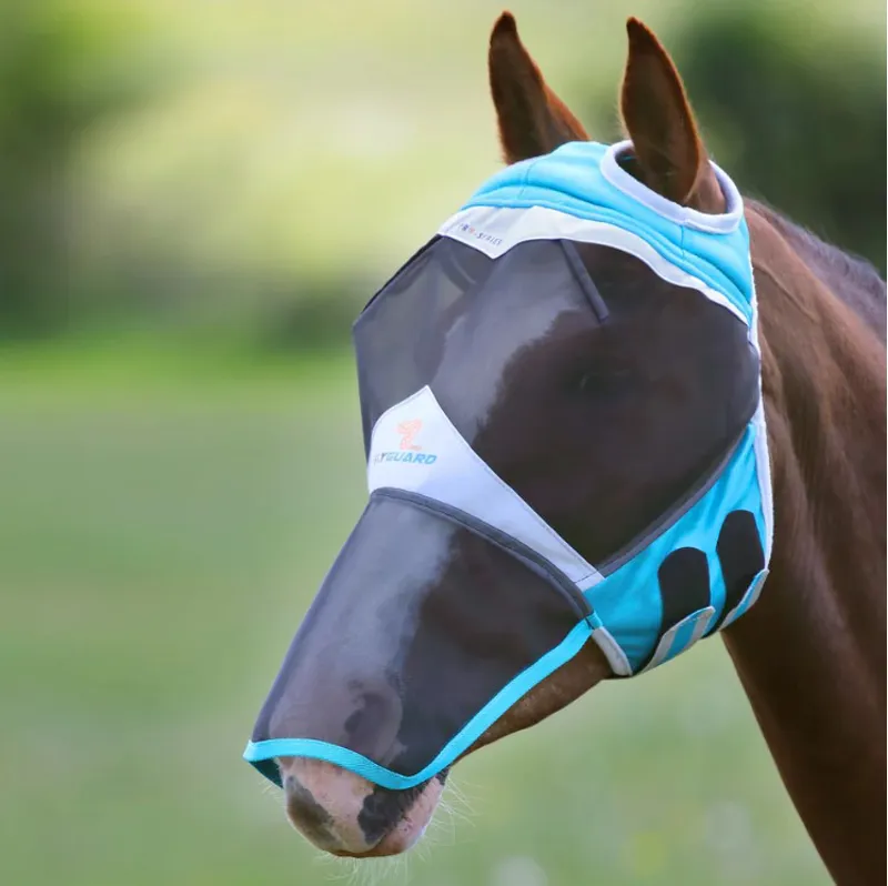 Shires FlyGuard Pro Fine Mesh Fly Mask with Ear Holes and Nose - Teal-1
