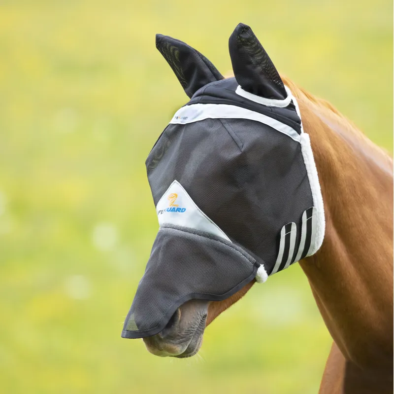 Shires FlyGuard Pro Field Durable Fly Mask with Ears and Nose - Black