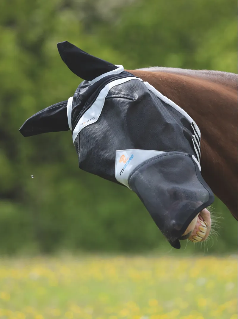 Shires FlyGuard Pro Field Durable Fly Mask with Ears and Nose - Black-1