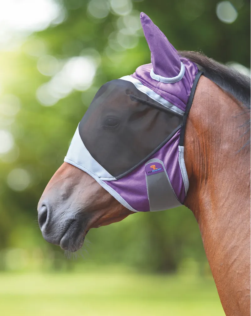 Shires FlyGuard Pro Deluxe Fly Mask with Ears - Purple