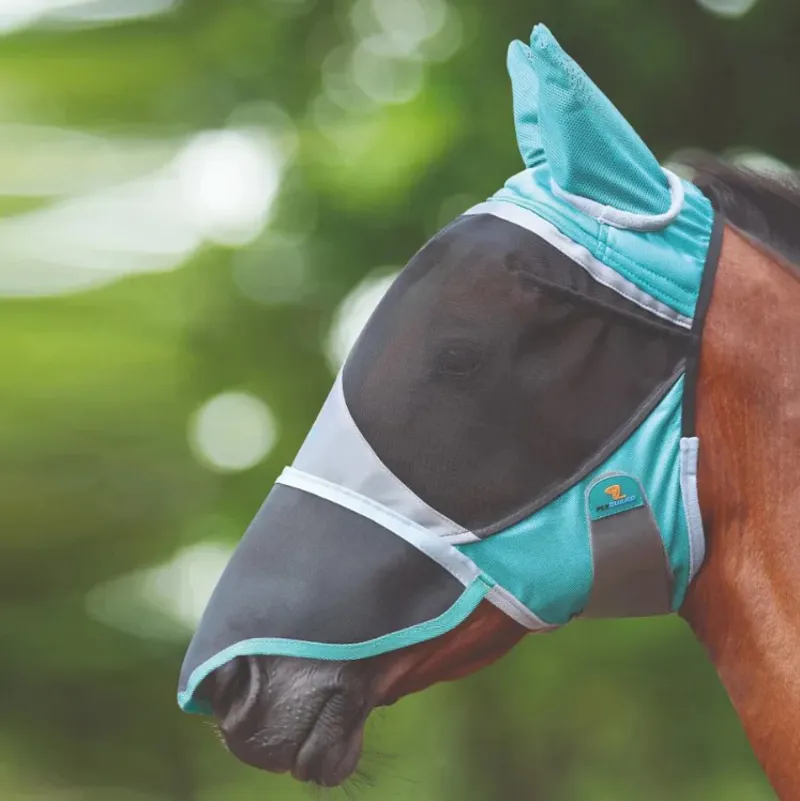 Shires FlyGuard Pro Deluxe Fly Mask with Ears and Nose - Green