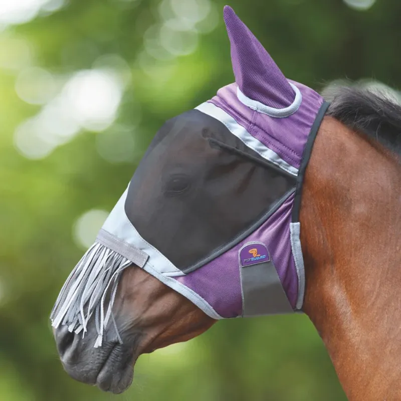 Shires FlyGuard Pro Deluxe Fly Mask with Nose Fringe - Purple