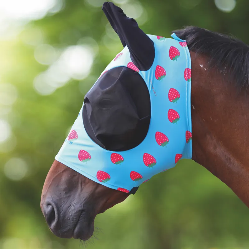 Shires Fruit Print Stretch Fly Mask with Ears - Strawberry