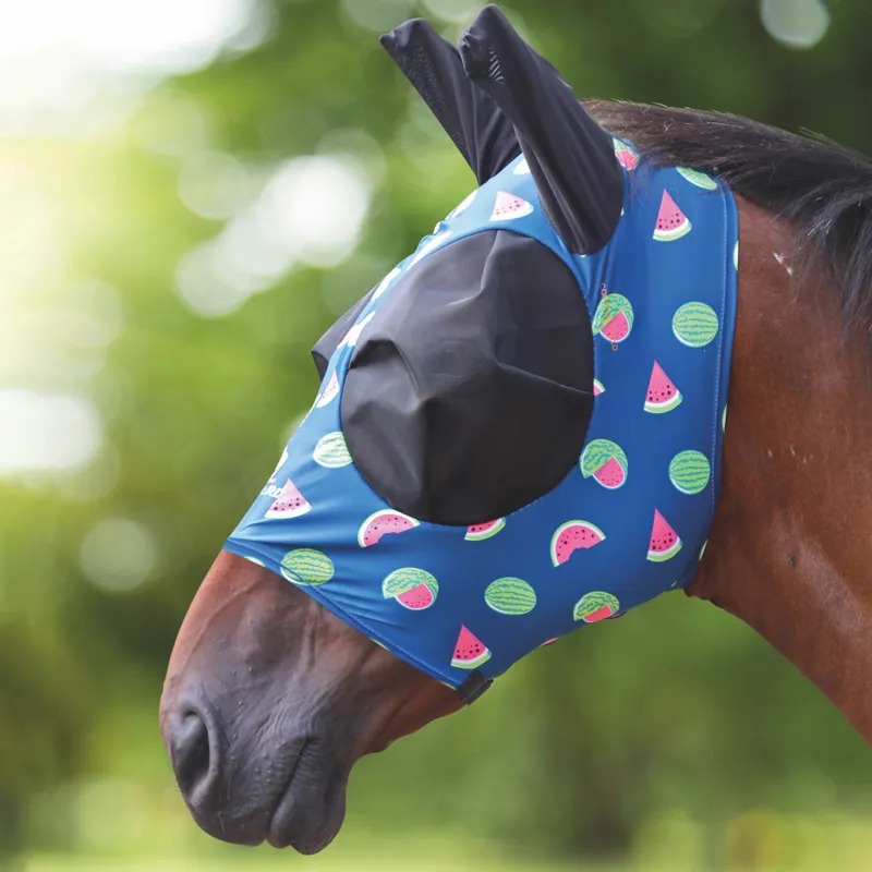 Shires Fruit Print Stretch Fly Mask with Ears - Watermelon