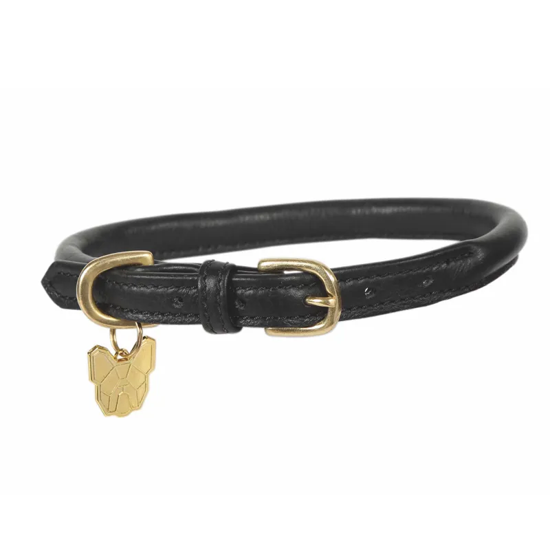 Shires Digby and Fox Rolled Leather Dog Collar - Black