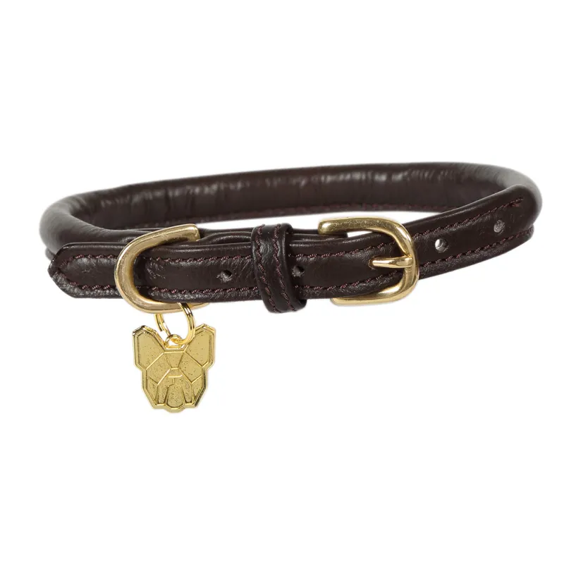 Shires Digby and Fox Rolled Leather Dog Collar - Brown