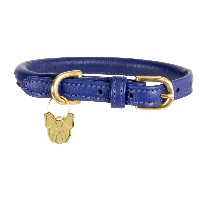 Shires Digby and Fox Rolled Leather Dog Collar - Navy