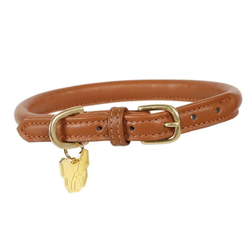 Shires Digby and Fox Rolled Leather Dog Collar - Tan