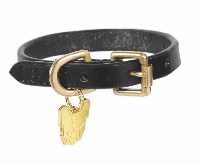 Shires Digby and Fox Flat Leather Dog Collar - Black