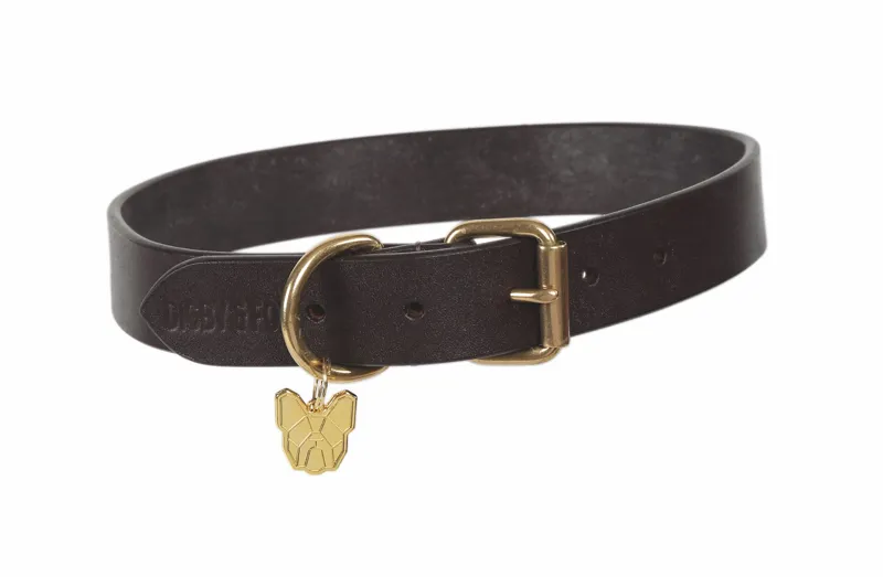 Shires Digby and Fox Flat Leather Dog Collar - Brown