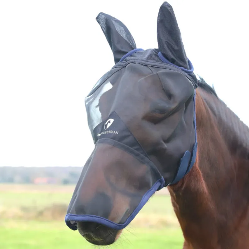 Hy Equestrian Mesh Full Mask with Ears and Nose - Black/Navy