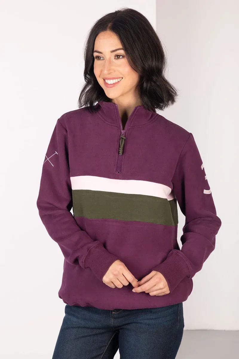 Rydale Ladies Bramham Stripe Sweatshirt - Dark Berry