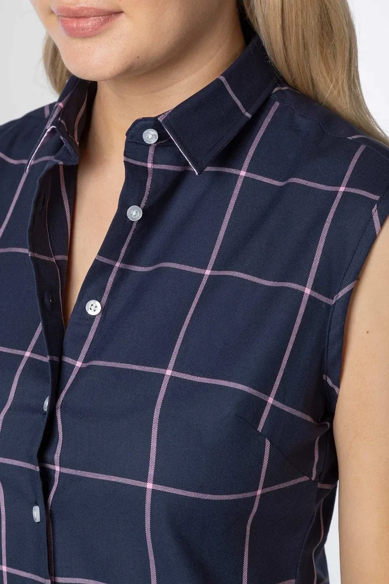 Rydale Ladies Laura Tweed Hannah Sleeveless Country Shirt - Laura Navy-6