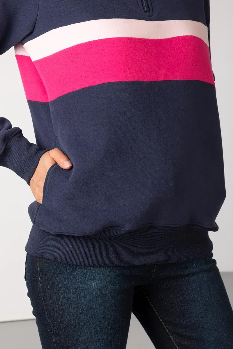 Rydale Ladies Bramham Stripe Sweatshirt - Navy/Bonbon-6