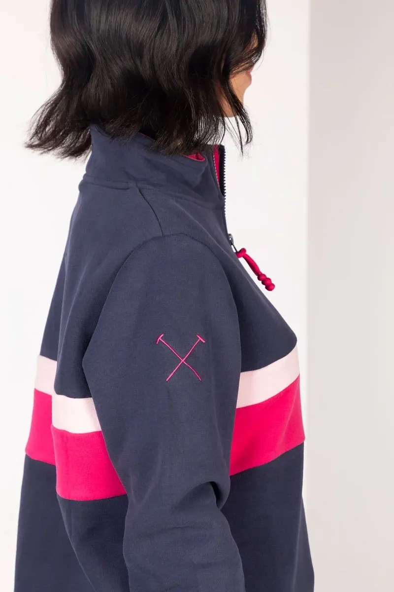 Rydale Ladies Bramham Stripe Sweatshirt - Navy/Bonbon-9