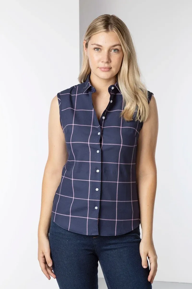 Rydale Ladies Laura Tweed Hannah Sleeveless Country Shirt - Laura Navy