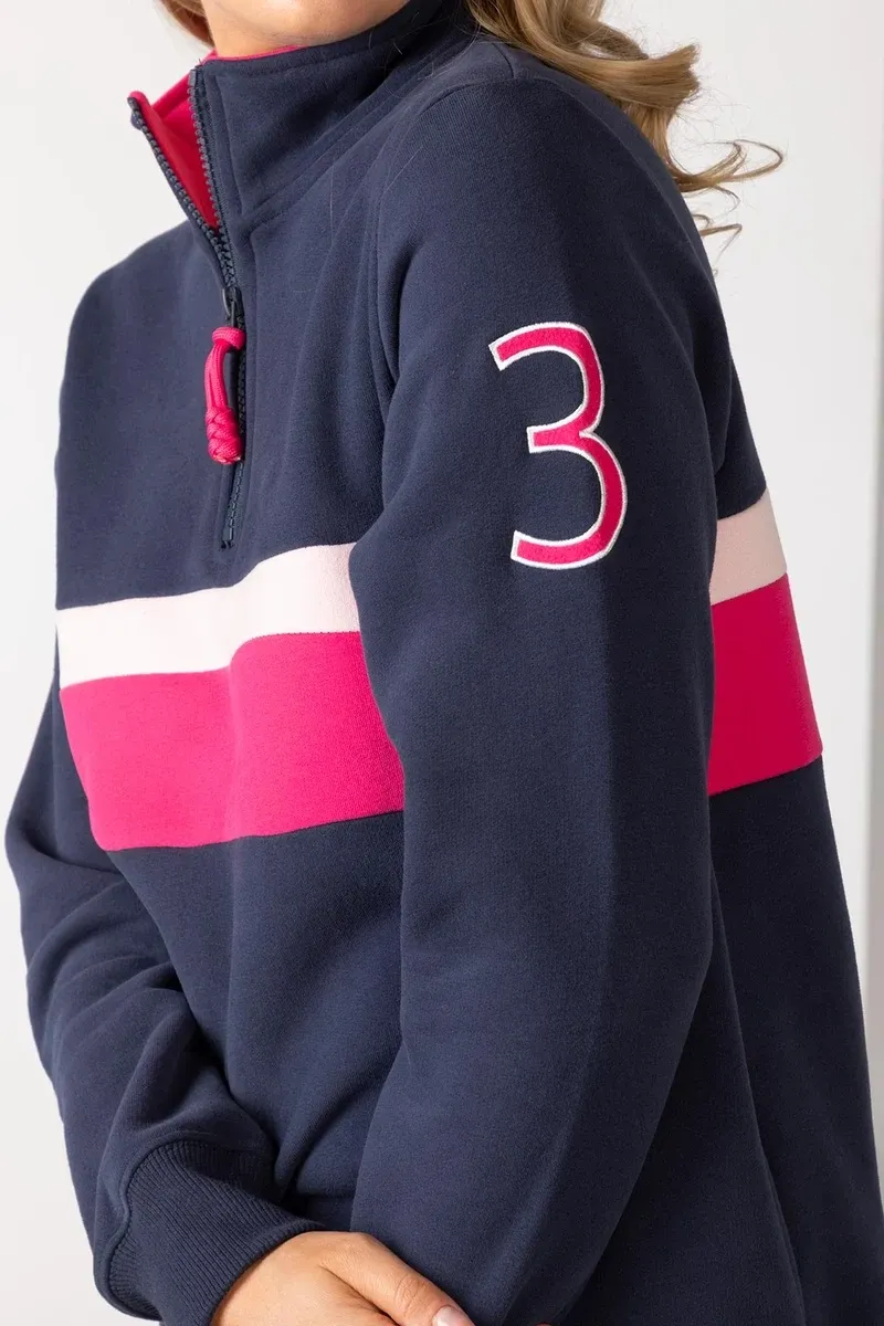 Rydale Ladies Bramham Stripe Sweatshirt - Navy/Bonbon-5